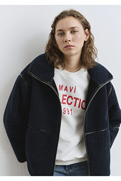 Mavi Lacivert Sherpa Ceket Loose Fit / Bol Rahat Kesim 1110719-90372