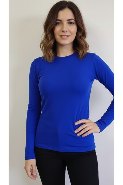 moda felinya Γυναικείο μακρυμάνικο κορμάκι με λαιμόκοψη μπλε κοβαλτίου