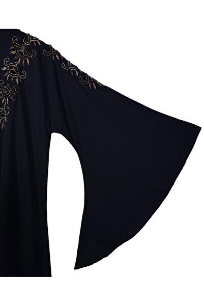 Generic Elegant Black Abaya with Embroidered Shoulder Design – Corean Nada Fabric – Sizes 54 to 60
