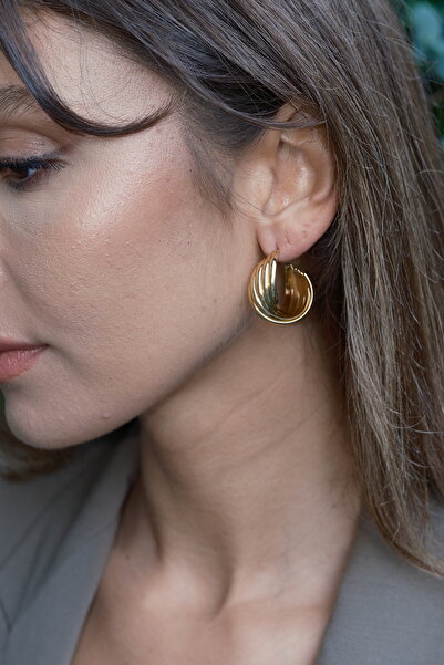 GİS JEWELRY Çelik Kıvrım Gold Sarmal Küpe