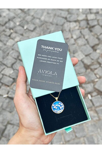 Aviola Yay Burcu Kolye – Mavi Mineli Burç Kolyesi, 925 Ayar Gümüş Üzeri Altın Kaplama