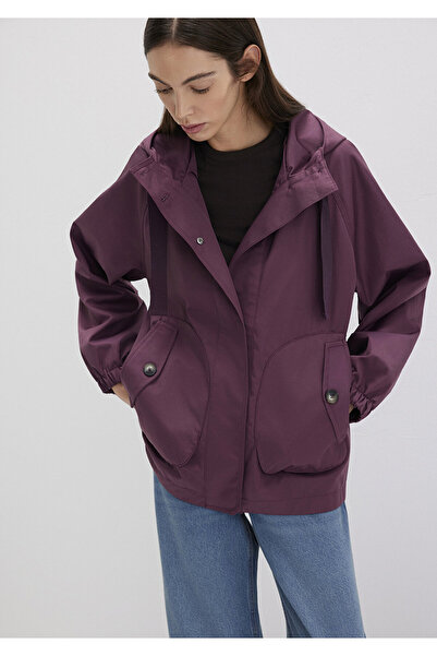 Mavi Kapüşonlu Mor Ceket Loose Fit / Bol Rahat Kesim 1110014-70223