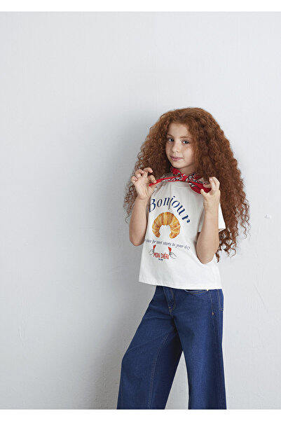 Mavi Croissant Printed Ecru T-Shirt Regular Fit / Regular Cut 7610358-70057