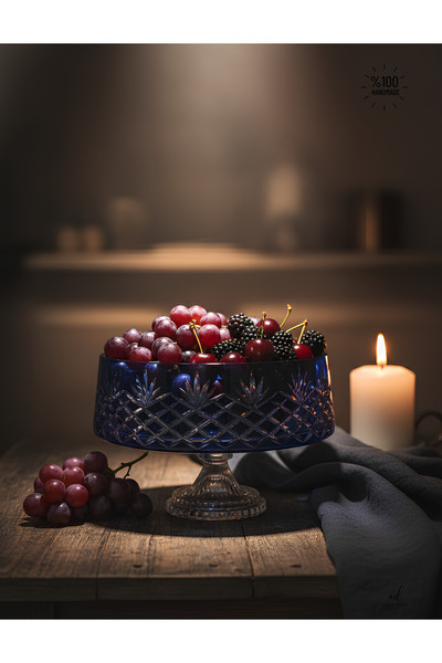 AKDEN STORE Footed Handcrafted Decorative Cutout Blue Salad/ Presentation Bowl