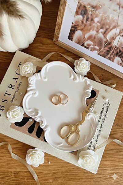 Mandalin Art Studio Lace Embossed Shaped Large Decorative Plate, Presentation, Jewelry Tray, Base