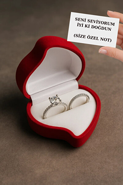 CARAT STONE Pırlanta Işıltılı Gerçek Gümüş Tektaş Ve Tamtur Yüzük