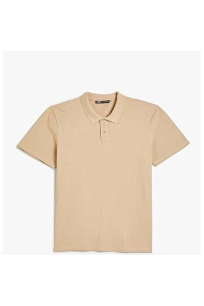 Koton 4sam10113mk 057 Μπεζ ανδρικό βαμβακερό μπλουζάκι με κοντό μανίκι Basic Polo