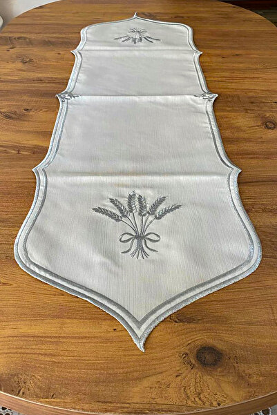 NAKIŞHAN Başak 100% Linen (Embroidered) Runner-Grey