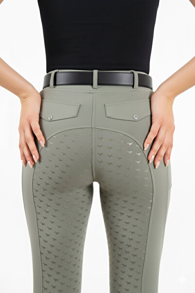 GALLOPRISE Binicilik Pantolonu Full Silikon At Desenli Haki - S