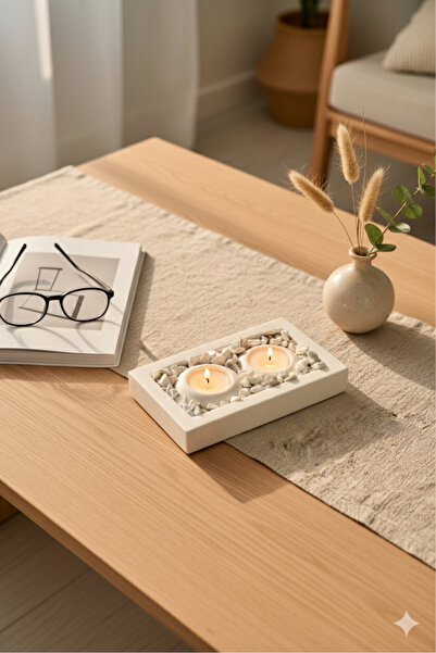 Mandalin Art Studio Dekoratif Tabaklı Beton Mumluk 2’li Set