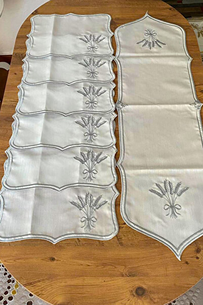 NAKIŞHAN Başak 100% Linen (Embroidered) Runner-Grey