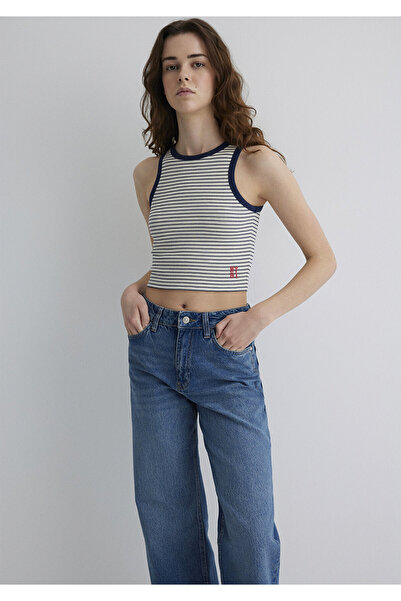 Mavi Lacivert Çizgili Atlet Crop / Kısa Kesim 1613089-89811
