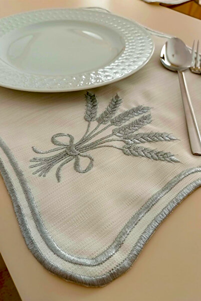 NAKIŞHAN Başak 100% Linen (Embroidered) Supla-Grey 6 Pieces