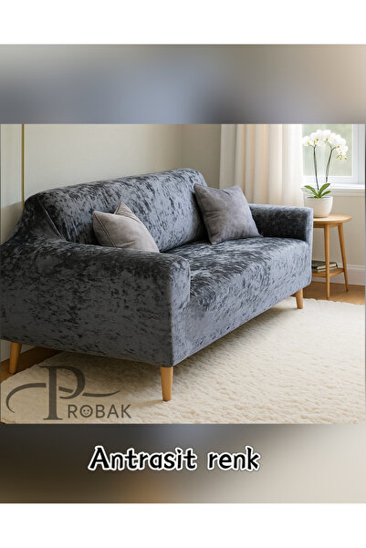 probak - 2 huse de scaun din catifea elastice pentru 3 persoane |   Husa pentru canapea |   Husă pentru canapea extensibilă 2 buc