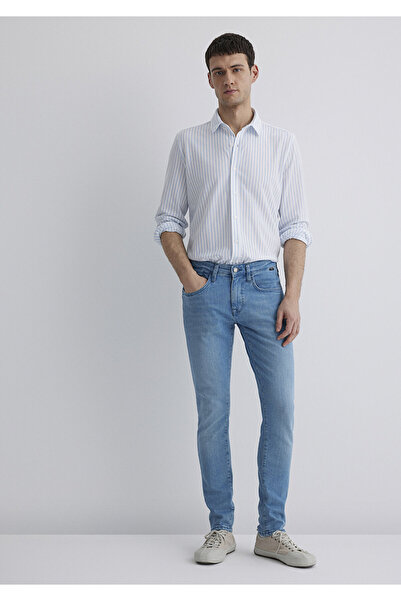 Mavi Çizgili Beyaz Gömlek Slim Fit / Dar Kesim 0211403-88654