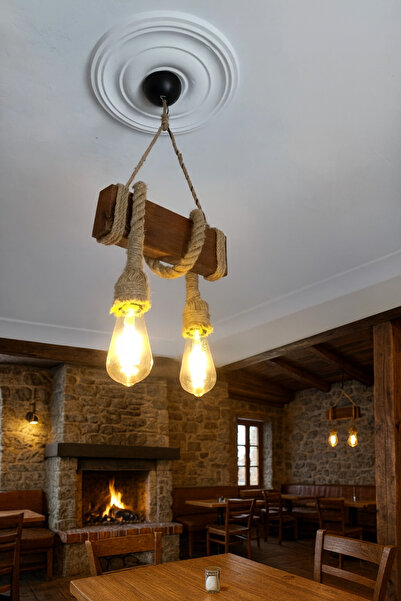 Ağış Elektrik Ikili Ahşap Halatlı Dekoratif Avize