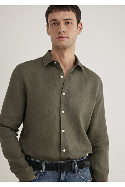 Mavi Haki Keten Gömlek Slim Fit / Dar Kesim 0211466-71546