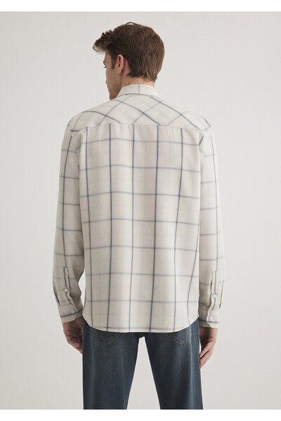 Mavi Kareli Ekru Tencel TM Liyosel Gömlek Slim Fit / Dar Kesim 0211447-89583