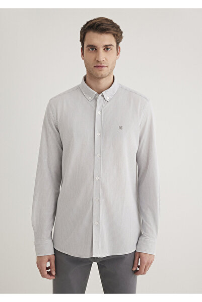 Mavi Çizgili Gri Gömlek  Slim Fit / Dar Kesim 0211402-82577