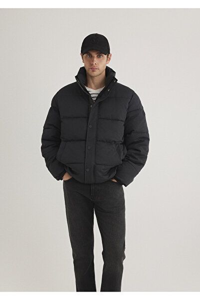 Mavi Dik Yaka Siyah Mont Loose Fit / Bol Rahat Kesim 0110474-900