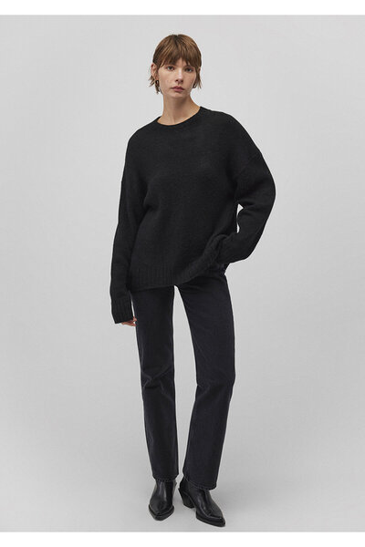 Mavi Alpaka Karışımlı Bisiklet Yaka Siyah Kazak Loose Fit / Bol Rahat Kesim 1710517-900