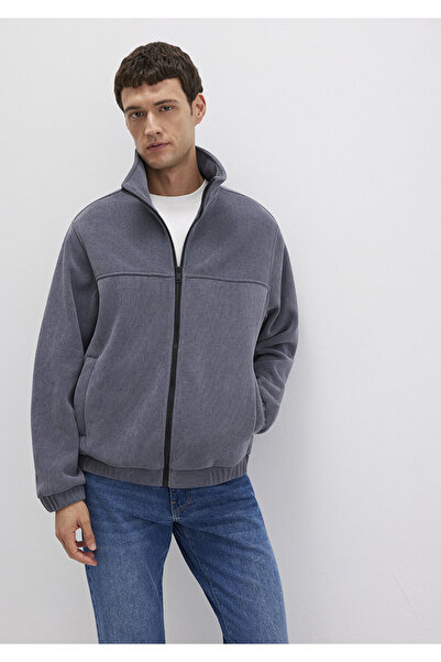 Mavi Dik Yaka Gri Ceket Loose Fit / Bol Rahat Kesim 0110369-80776
