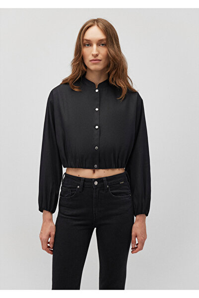 Mavi Siyah Tencel TM Lyocell Crop Ceket Gömlek Oversize / Geniş Kesim 1210857-900