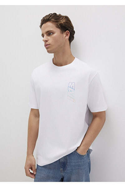 Mavi Logo Sırt Baskılı Beyaz Tişört Loose Fit / Bol Rahat Kesim 0612350-620