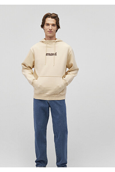 Mavi Logo Baskılı Kapüşonlu Bej Sweatshirt 0610960-70003