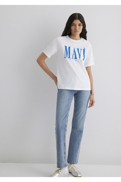 Mavi Λευκό μπλουζάκι με λογότυπο κανονική εφαρμογή / Regular Fit1611990-620