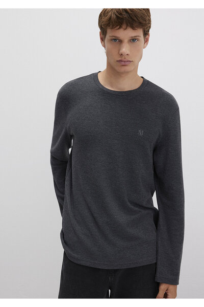 Mavi Uzun Kollu Antrasit Basic Tişört Slim Fit / Dar Kesim 065755-29758