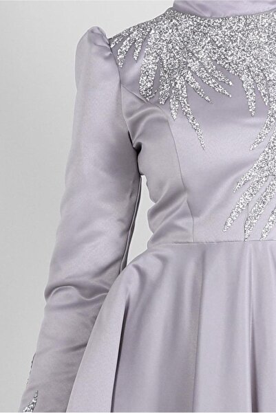 Alvina PUL PAYET İŞLEMELİ MAT SATEN ABİYE ELBİSE 50370