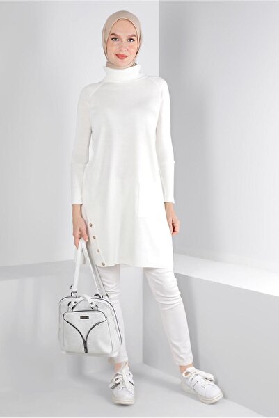 Alvina Düğmeli Boğazlı Triko Tunik 43113