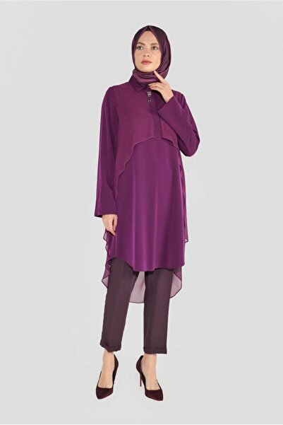 Alvina Chiffon Tunic - with Brooch Detail, Model 4015