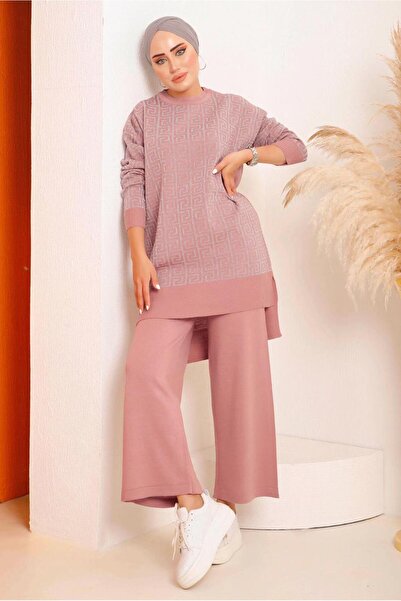 TRENDTESETTÜR Women's Powder Patterned Pants Knitwear Suit 4592