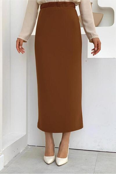 TRENDTESETTÜR Women's Tan Elastic Waist Pencil Skirt T 4701