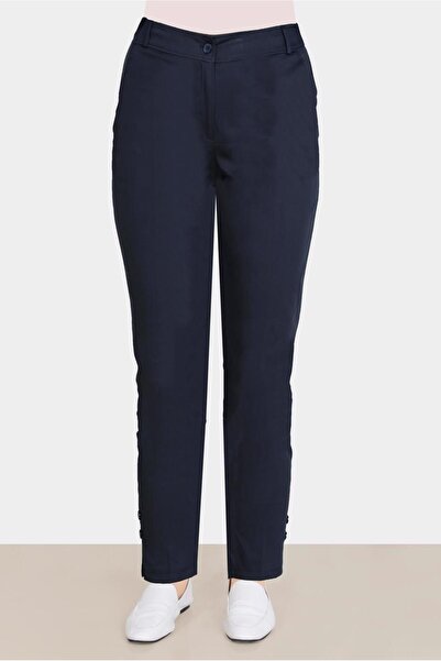 TRENDTESETTÜR بنطلون نسائي عالي الخصر باللون الأزرق الداكن - T 70387