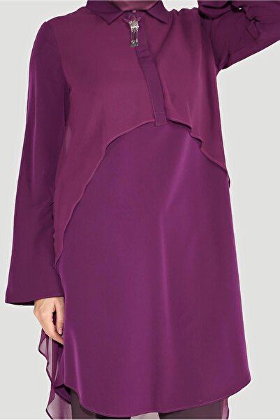 Alvina Chiffon Tunic - with Brooch Detail, Model 4015