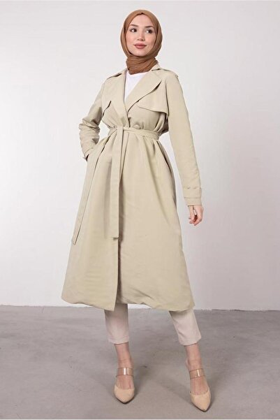 TRENDTESETTÜR Γυναικεία Μπεζ (STONE) Καμπαρντίνα με διπλό γιακά με ζώνη και τσέπες T 1331