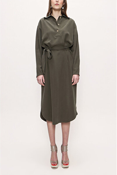 SOCIETA Haki Kemerli dökümlü elbise 93776