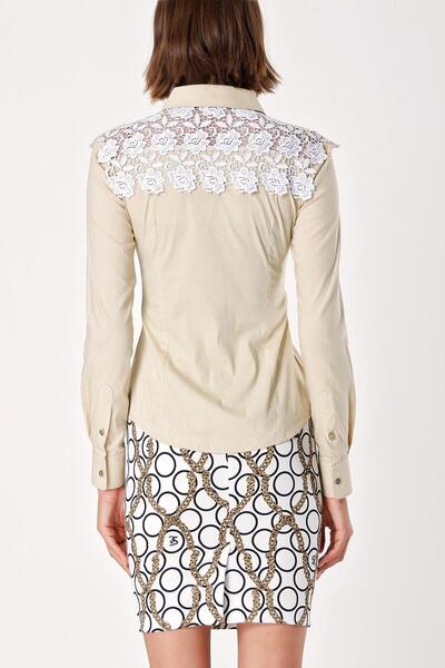 SOCIETA Beige Ecru Guipure Detailed POPLIN SHIRT 10429