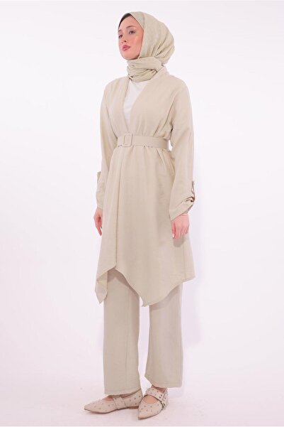 TRENDTESETTÜR Women's Beige (Stone) Belted Trousers Suit t 0274
