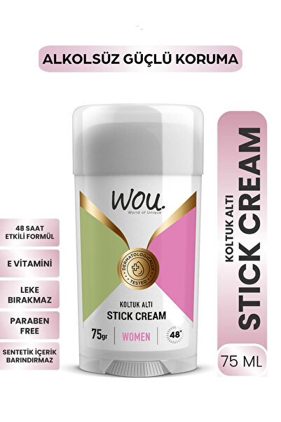 WOU World of Unique Stick Krem, Koltuk Altı Terleme Önleyici 48 Saat Etkin Koruma Vegan, Kadın Koltuk Altı Stick 75ml