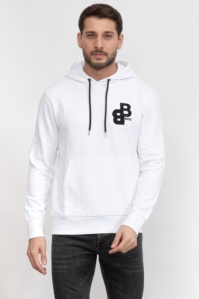 BOSS Erkek Uzun kollu Günlük Kullanım Normal kesim Beyaz Sweatshirt 50499925-100