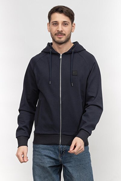 BOSS Erkek Marka Logolu Uzun Kollu Cepli Fermuar Kapamalı Lacivert Sweatshirt...