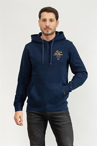 Tommy Hilfiger Erkek Kapüşonlu Sweatshirt Mavi