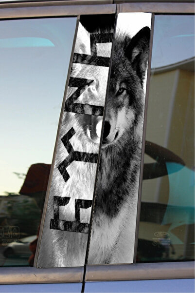 aydın garage KAPI DİREĞİ KAPLAMASI BEYAZ SİYAH KURT BASKILI 22*50 CM