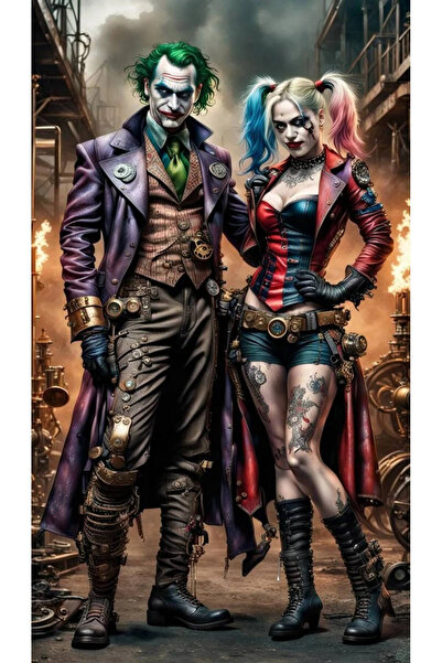 aydın garage Joker ve Harley Quinn Kapı Direk Kaplama Folyosu BASKILI STİCKER...