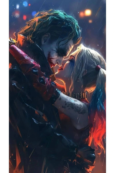 aydın garage Joker ve Harley Quinn Kapı Direk Kaplama Folyosu BASKILI STİCKER...