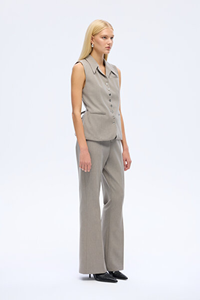 Quzu Belted Buttoned Vest Jacket Gray